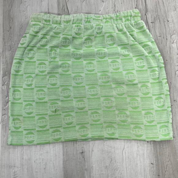 Forever 21 Green Pepsi Stretch Drawstring Pull On Pockets Terry Summer Skirt MED - Picture 2 of 10